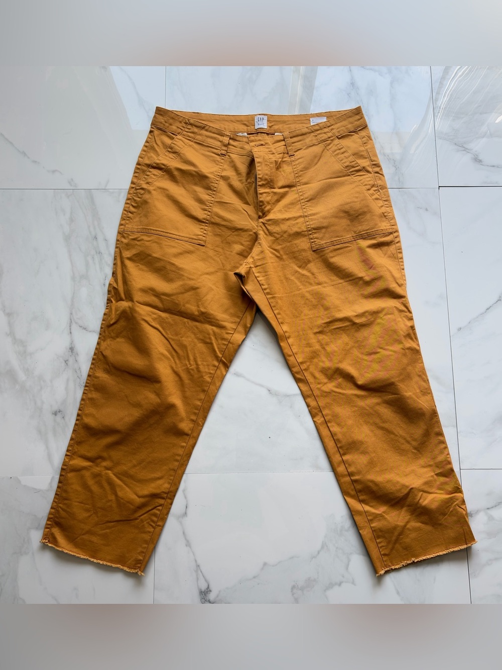 *pre-loved* GAP Girlfriend Khaki Pants Size 16 Mustard Brown Cropped Raw Hem